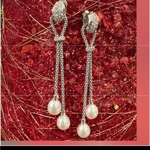 Elegant Silver and Pearl Drop Earrings 2.5 inches